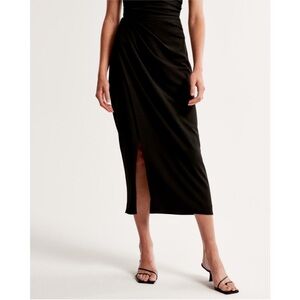 Abercrombie & Fitch Black Crepe Draped Midi Skirt
